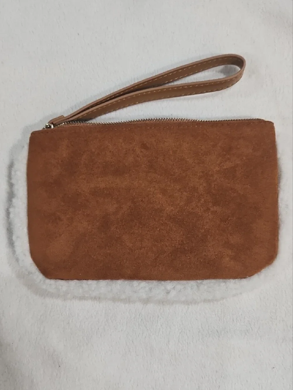 BearPaw Brown Suede Wristlet with Metal Logo Plate
